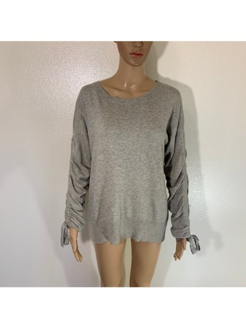 Sundance Catalog Gray Cotton Wool Blend Ruched Sleep Sweater Top Small S
